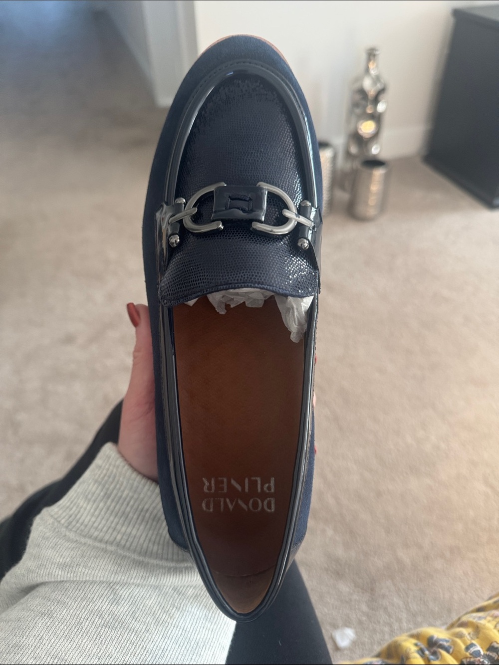 Donald J. Pliner Women’s Navy Suede & Leather Bit Loafers - Picture 3 of 4